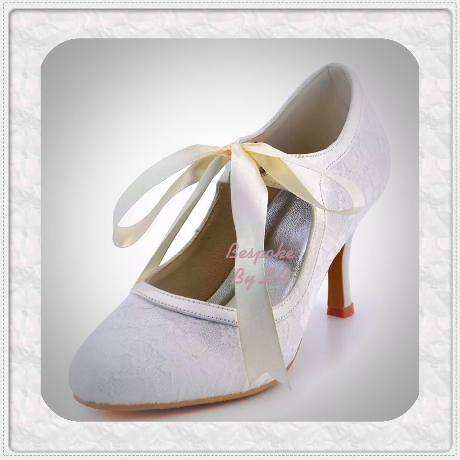 Ivory Bridal Shoes with Ivory Lace Trim - Romantic Ivory Wedding Shoes –  Custom Wedding Shoes by A Bidda Bling