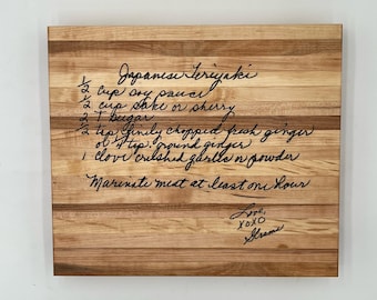 Tabla de cortar de arce con receta grabada, regalo personalizado con escritura a mano