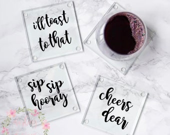 Cheers Dear | I'll Toast to That | Drink Up Buttercup | Sip Sip Hooray | Glass Coasters - Set of 4