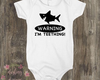 WARNING I'm Teething! | Shark Week | Gerber® Onesies® Brand White Baby Bodysuits