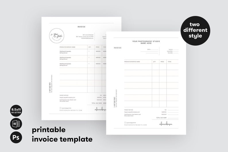 Printable Editable Invoice Template Instant Downloadable - Etsy