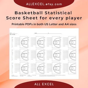 Basketball Statistic Per player, Performance per Player, Printable PDF