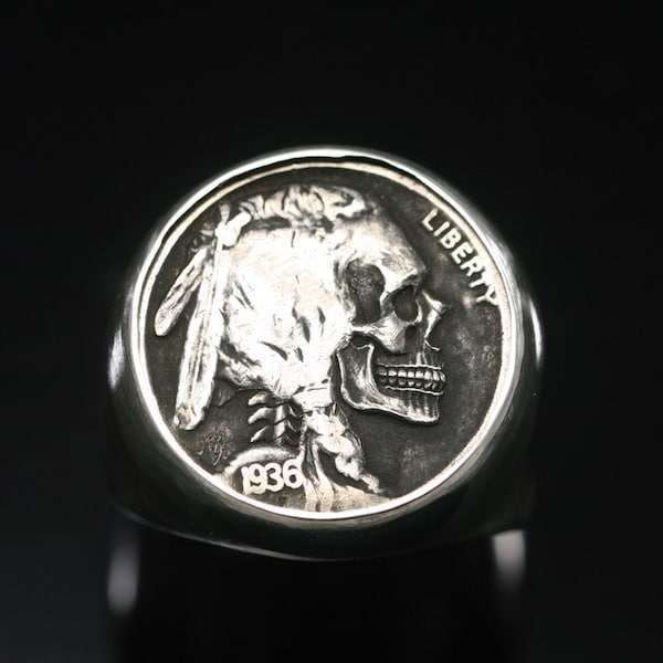 Hobo nickel Coin Ring / Indian head skull