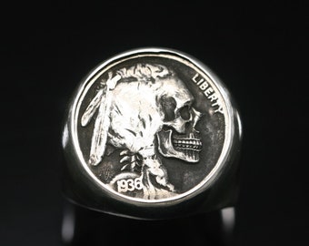 Free Shipping - Coin Ring - Skull Ring Indian Head Skull - Wedding Ring ...