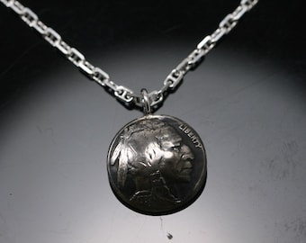 Buffalo Indian head nickel pendant necklace / Vintage Coin pendant necklace