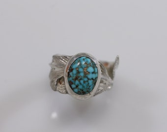 Feather Ring / Turquoise ring / High grade natural turquoise / sterling silver feather ring