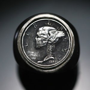 Hobo Coin Ring model I / Winged skull mercury / Mercury dime