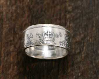 Canada Half Dollar Silver Coin Ring 1959-1964 /Crown Ring/Silver Rings/Mens Womens Ring