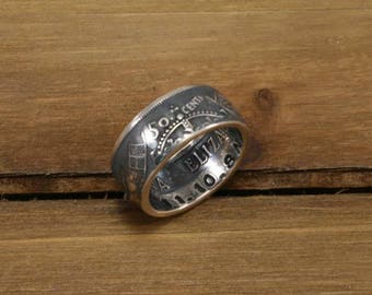 Canada Half Dollar Silver Coin Ring 1953-1958 Elizabeth II /Crown Ring/Silver Ring/Mens Womens Ring