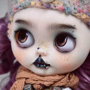 OOAK Gothic Custom Blythe Doll – Hand-Painted Pastel Goth Girl