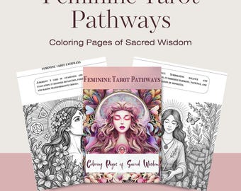 Tarot Coloring Pages for Adults – 22 Major Arcana Cards with Feminine Line Art – Mystical Printable Self-Care Book