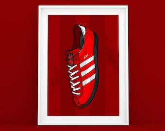 Adidas Boro Trainer, Football illustration Print, Cool Boro Gift, Middlesbrough Football Club, Casual Terrace Style