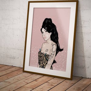 Amy Winehouse print, Illustration, soul singer, camden, icon, cool wall art, amy winehouse poster, Pink print,  Amy leopard print, amy
