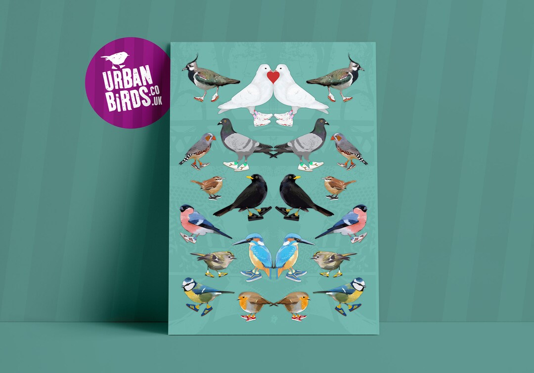 Urban Bird Multi Print Quirky Bird Wall Art, British Bird Art