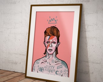 Tattooed Bowie, david bowie, tattoos, tattooed icon, ziggy stardust, aladdin sane, brixton