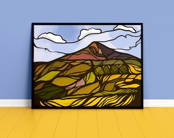 Roseberry Topping, Illustration Print, Cool Teesside gift, Teesside, Mini Matterhorn, Boro, Newton under Roseberry, North Yorkshire Art,