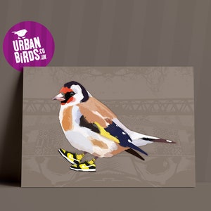 Impresión de jilguero, impresión de pájaro genial, pájaros británicos geniales, arte de pájaros divertidos, póster de pájaro británico, arte de pared genial