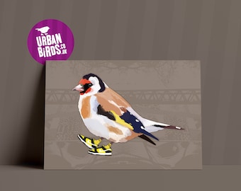 Goldfinch Print, Cool Bird Print, Cool British Birds, Funky bird art, British Bird Poster, Cool Wall Art