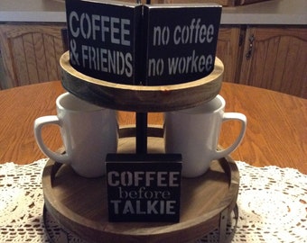 Farmhouse Coffee Bar Wood Signs: Tiered Tray Decor