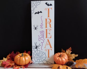 Trick Or Treat Sign, Halloween Wall Decor, Halloween Decorations, Spooky Halloween Decor, Halloween Signs Wood, Halloween Decor For Home