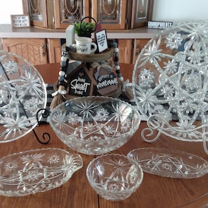 Vintage Anchor Hocking Star Of David, Serving Platter, Plates, Divided / Oval Dishes, Salad Bowl, EAPC, 1960&#39;s Early American Prescut Glass