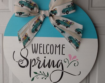 Welcome Signs, Entryway Decor, Farmhouse Decor, Welcome Spring Door Hanger, Round Door Sign, Spring Decor For Front Door, Housewarming Gifts