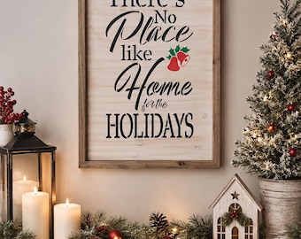 Home For The Holidays Framed Sign, Rustic Farmhouse Christmas Decor