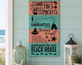 Welcome To Our Beach House Wood Sign: Coastal Cottage Decor