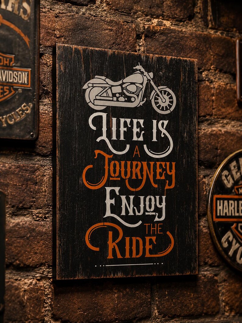 Distressed Motorcycle Sign: Biker Bar Man Cave Decor bild 1