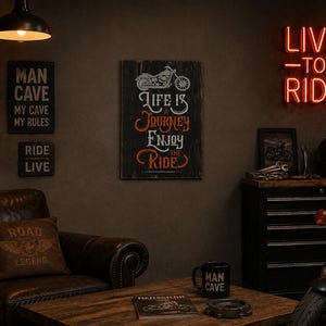 Distressed Motorcycle Sign: Biker Bar Man Cave Decor bild 5