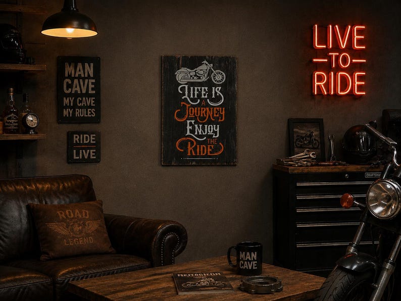 Distressed Motorcycle Sign: Biker Bar Man Cave Decor bild 5