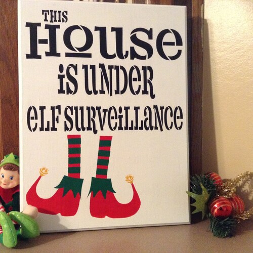 Large Christmas Signs For Home, Funny Elf Decorations, Christmas Decor For Kids, Wood Christmas Decor, Holiday Wall Decor, Elf Survellience