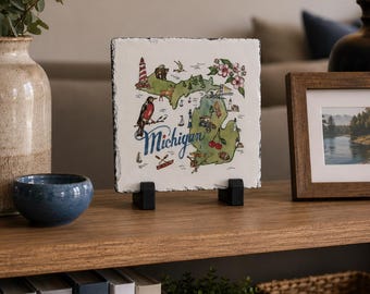 Michigan Slate Plaque: Home State Decor, Lighthouse & Wildlife