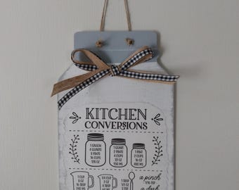 Rustic Kitchen Conversions Chart: Wood Mason Jar Wall Decor