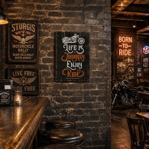 Distressed Motorcycle Sign: Biker Bar Man Cave Decor bild 3