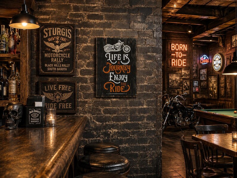 Distressed Motorcycle Sign: Biker Bar Man Cave Decor bild 3