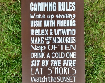 Camper Sign, Camping Rules Sign, Large Wood Camping Sign, Camper Decor, Campsite Signs, Camper Gifts, RV Signs, Campsite Decor, RV Decor