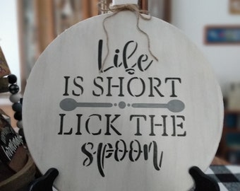 Decorative Cutting Board, Farmhouse Decor, Kitchen Wall Decor, Funny Birthday Gift For Wife, Gift For Grandma, Life Is Short Lick The Spoon