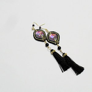 Schwarze Quaste Strass Ohrringe Cocktail Party Perlen Ohrringe lange Quaste Ohrringe Statement schwarz gold Boho handgefertigte Ohrringe