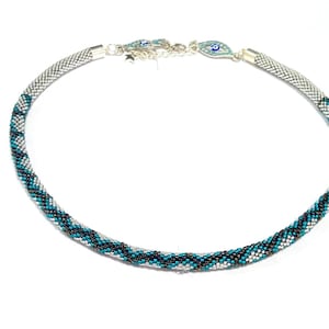Snake jewelry Snake crochet necklace Silver Beadwork necklace Seed bead shine choker Gift for her Women beaded necklace Eye necklace