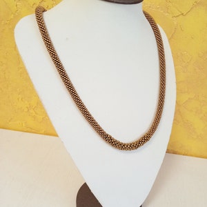 Handmade Gold Seed Bead Snake Necklace: Crochet Boho Jewelry
