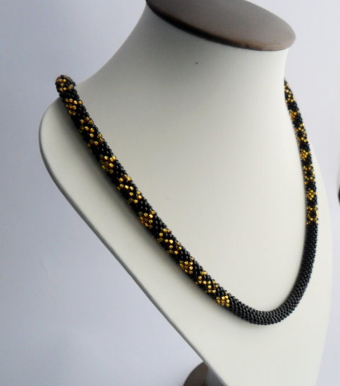Elegant Gold Black Seed Bead Beadwork Necklace Black Handmade Modern ...