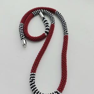 Red black beaded necklace Gift for her  long bead necklace Everyday boho handmade necklace Long cranberry women necklace crochet jewerly