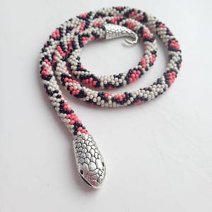Handmade Pink Snake Seed Bead Crochet Necklace - 20 Inch