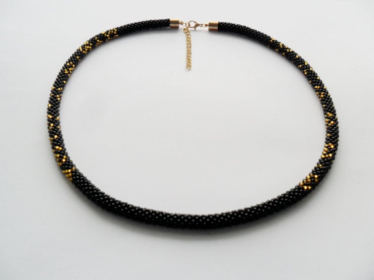 Elegant Gold Black Seed Bead Beadwork Necklace Black Handmade Modern ...