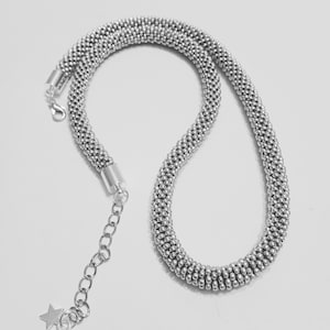 Silver crochet necklace Silver Beadwork necklace Simple evening necklace Gift for her Rope necklace Simple choker Seed bead necklace