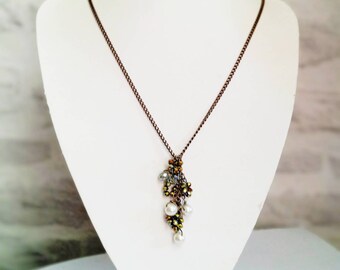 Handmade Long Tassel Necklace: Bronze Chain & Glass Beads