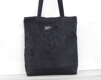 Black corduroy handbag. Corduroy shopper bag. Black corduroy tote bag. Black corduroy purse.