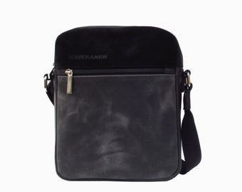 Sac noir pour homme. Sac en cuir fait à la main pour les hommes. Petit sac messager en cuir pour hommes. Petit sac à bandoulière pour hommes