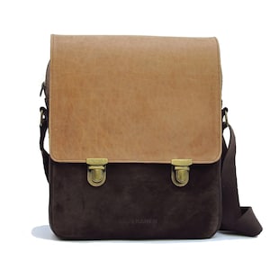 Sac messager en cuir et toile pour hommes. Sacoche messenger en cuir et le cotton pour homme.  Sac à main fait à la main.